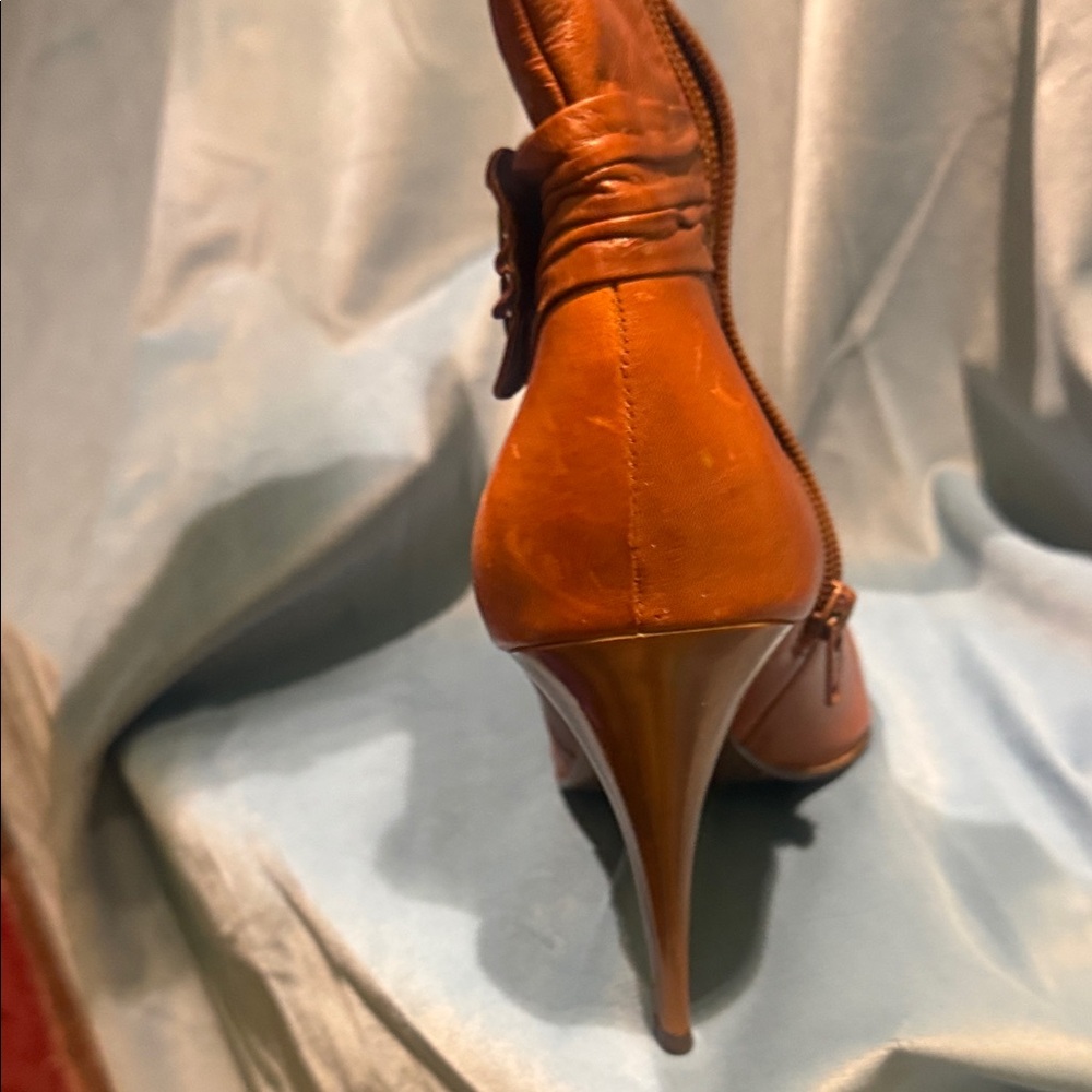 Carlos by Carlos Santana Cognac Leather Mid-Calf High-Heel Boots - Picture 6 of 9